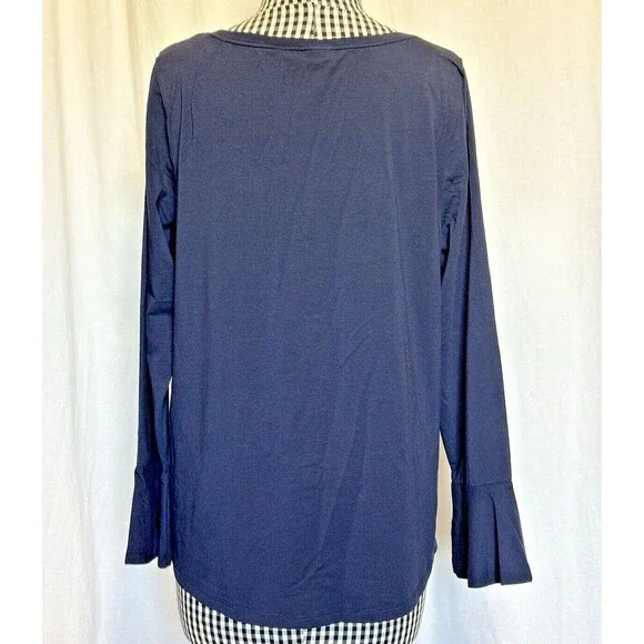 Chico's Navy Blue Bell Sleeve Pima Cotton Modal Tunic Top Size 2 Large - Picture 2 of 7